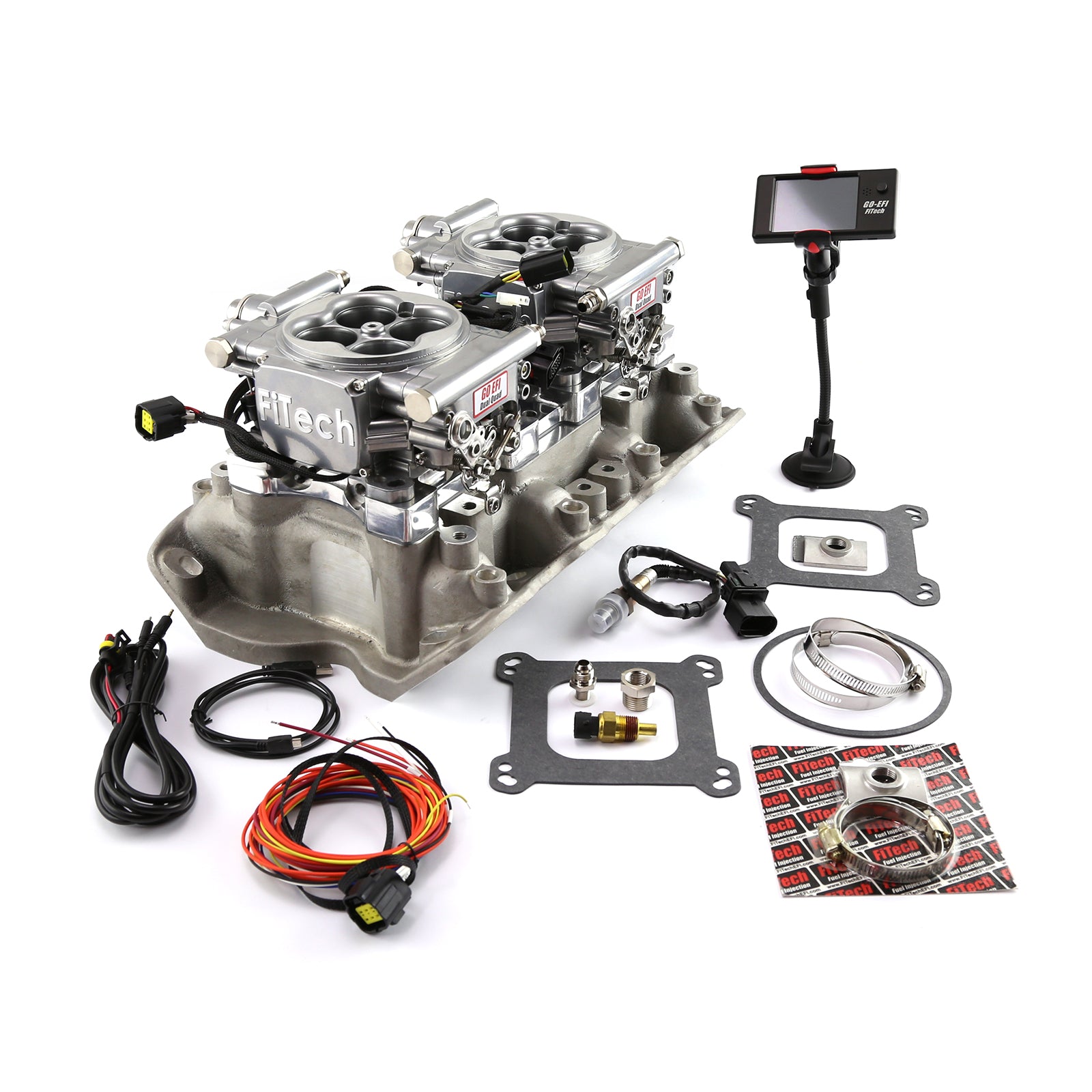 Ford SB 351c 3v Twin Intake Manifold & Dual FiTech EFI 30061 Fuel Inje