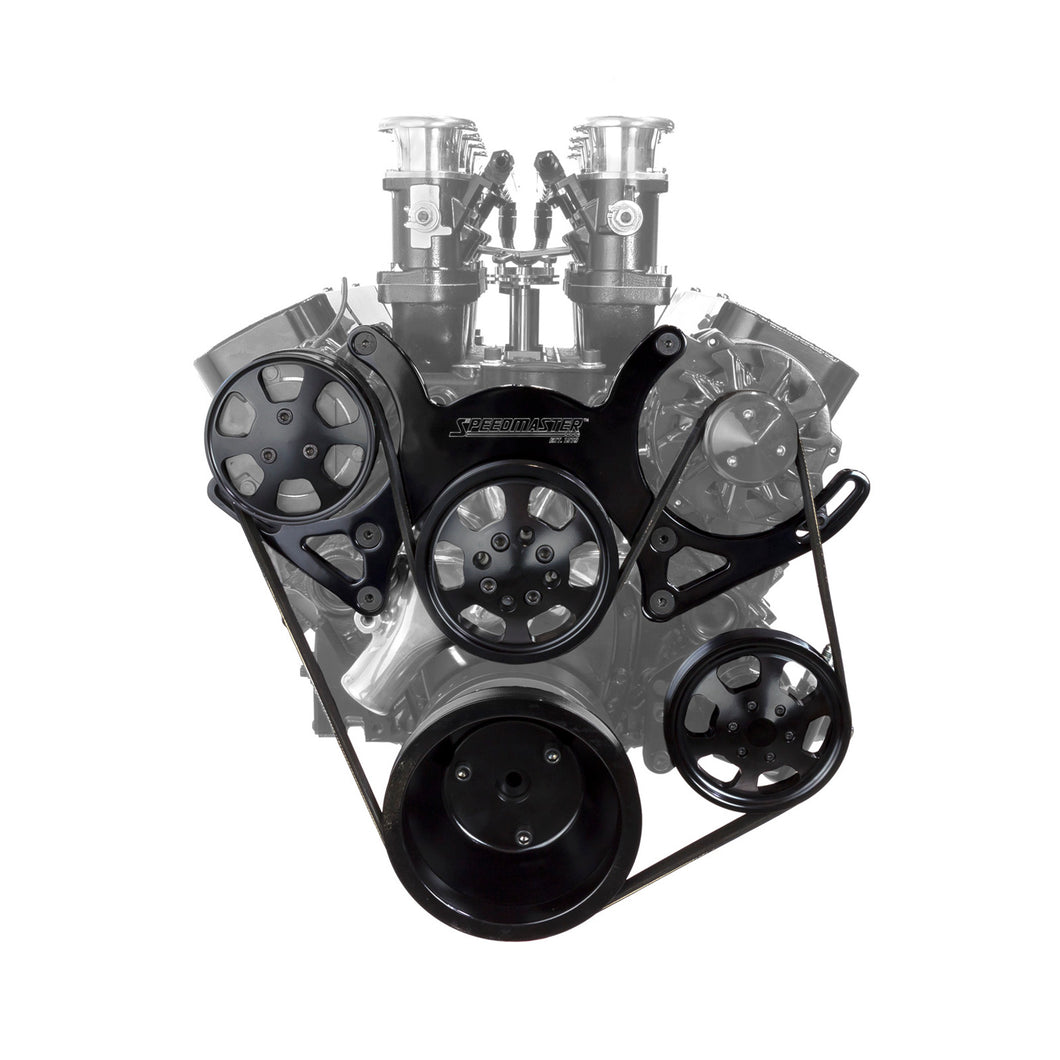 Chevy SBC 350 Aluminum Complete Serpentine Engine Pulley Kit [Black]