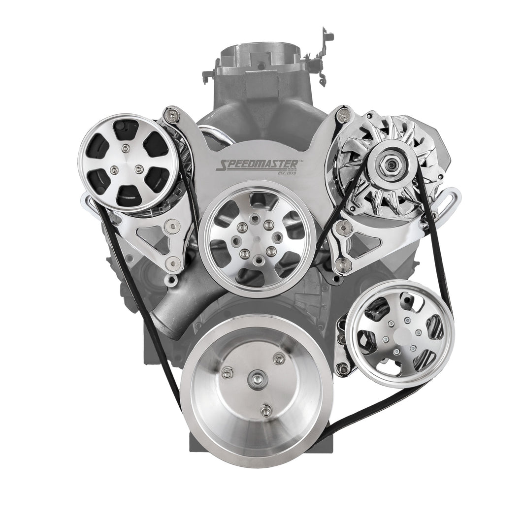 Chevy SBC 350 Aluminum Complete Serpentine Belt Drive System Kit [Polished]