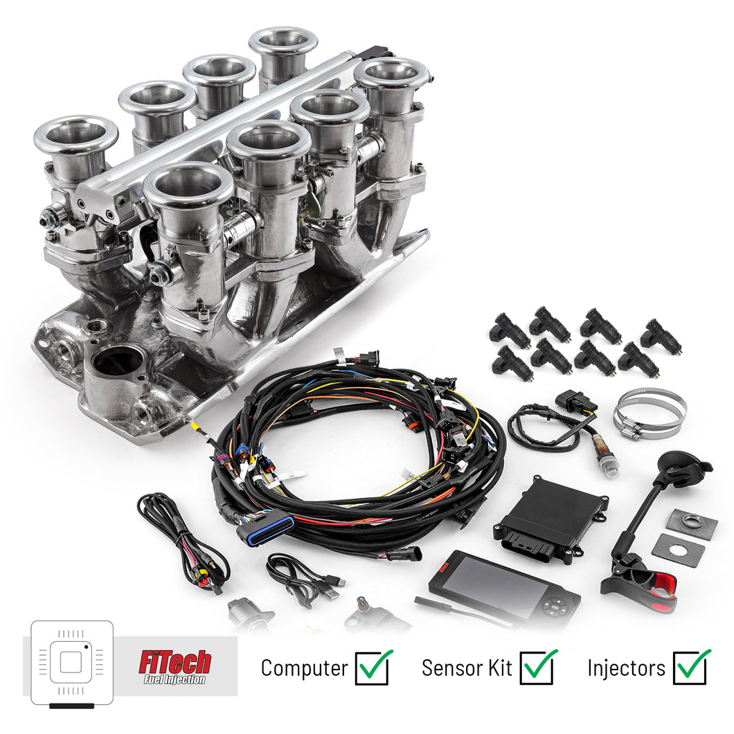 Chevy SBC 350 Downdraft + FiTech Ultra EFI Fuel Injection System [Polished]