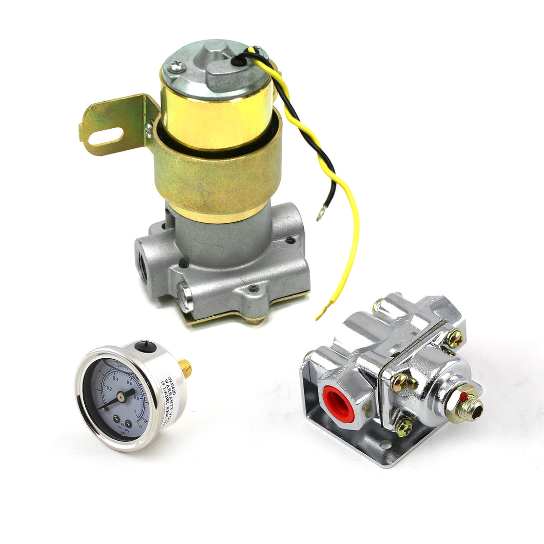110 Gph Universal Electric Fuel Pump Chrome Regulator & Gauge Combo Kit