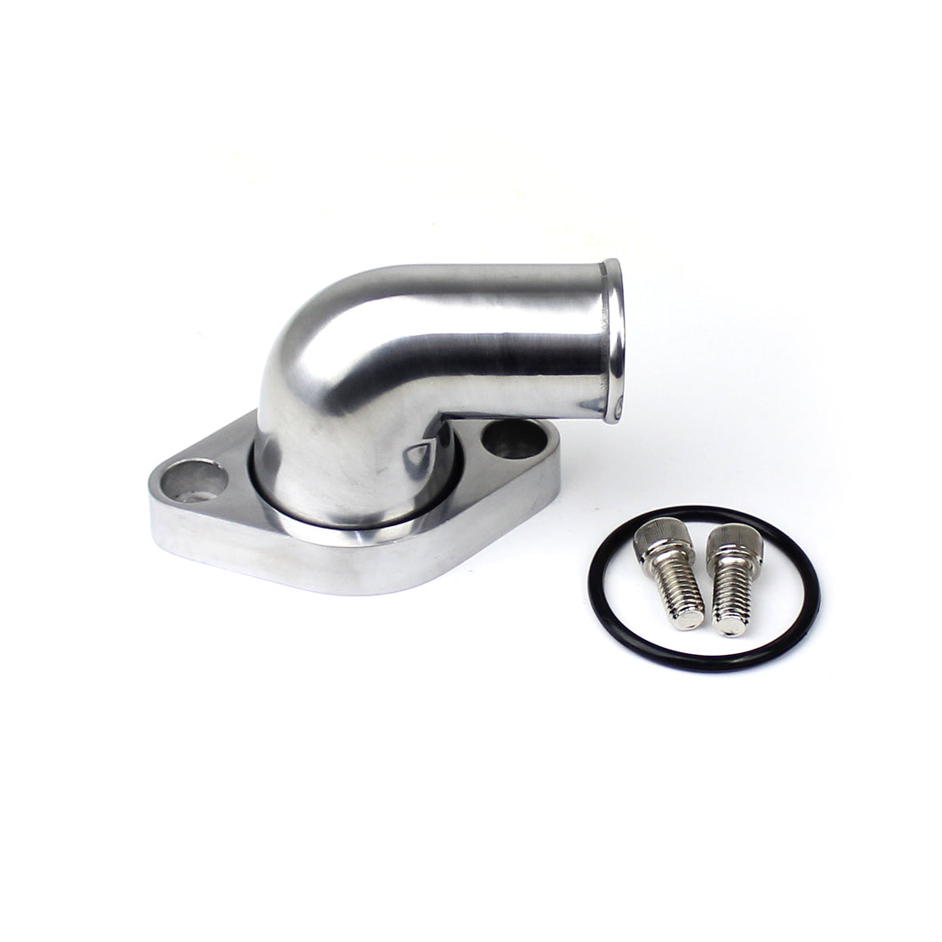 Chevy SBC 350 90 Degree Swivel Aluminum Thermostat Housing Water Neck Polished
