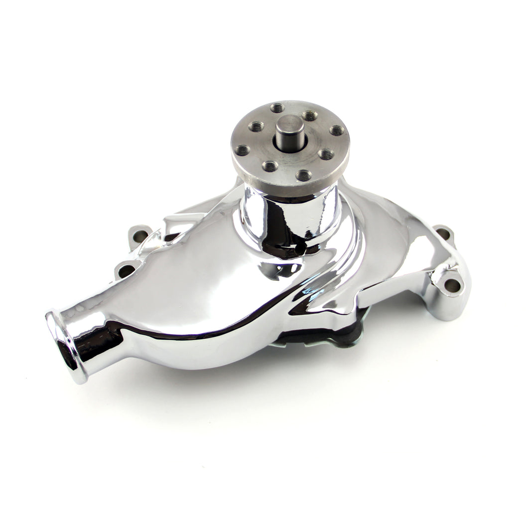 Chevy SBC 350 High Volume Aluminum Short Water Pump w/o Heater Port [Chrome]