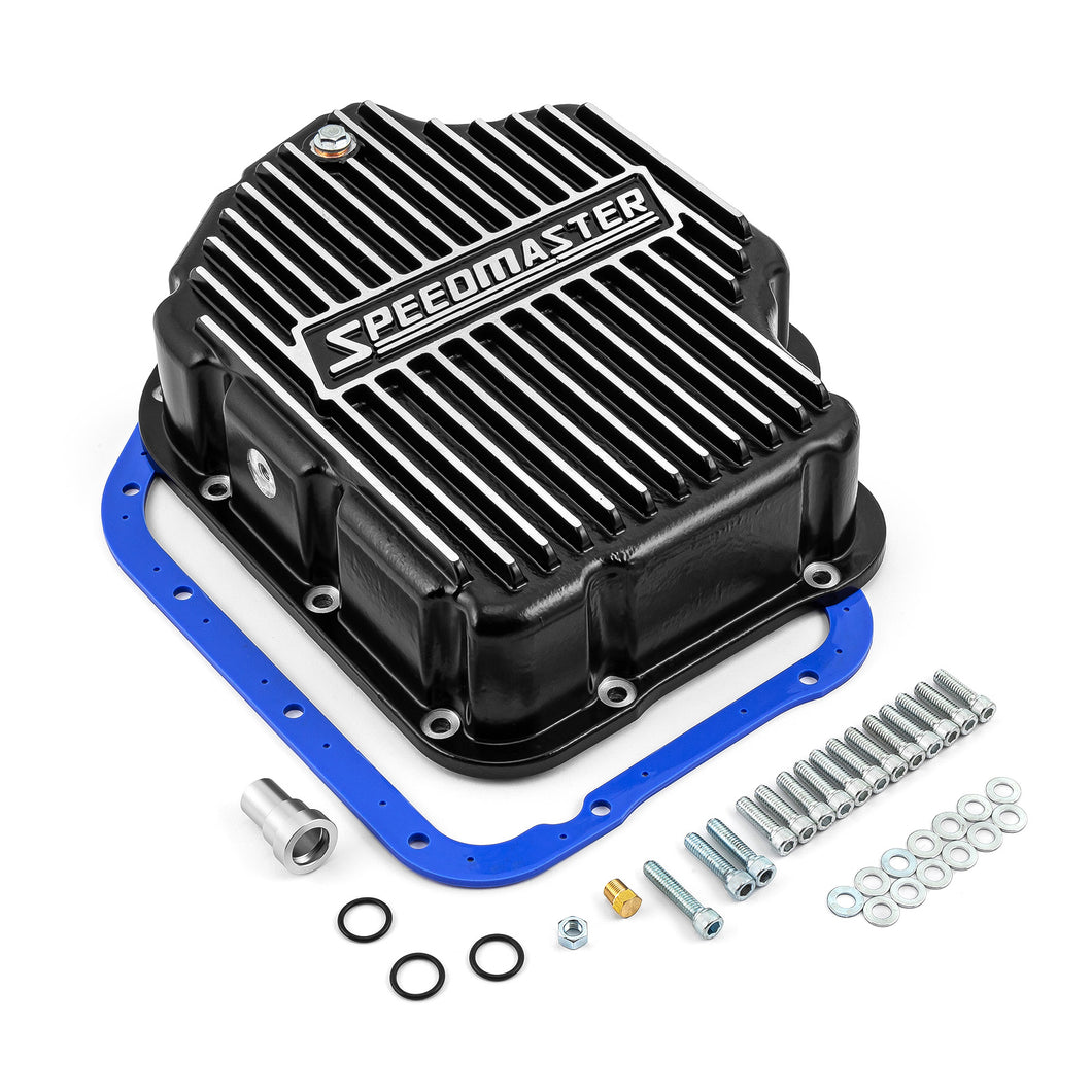 Turbo 400 TH400 Aluminum High Volume Transmission Oil Pan Cast Finned Black