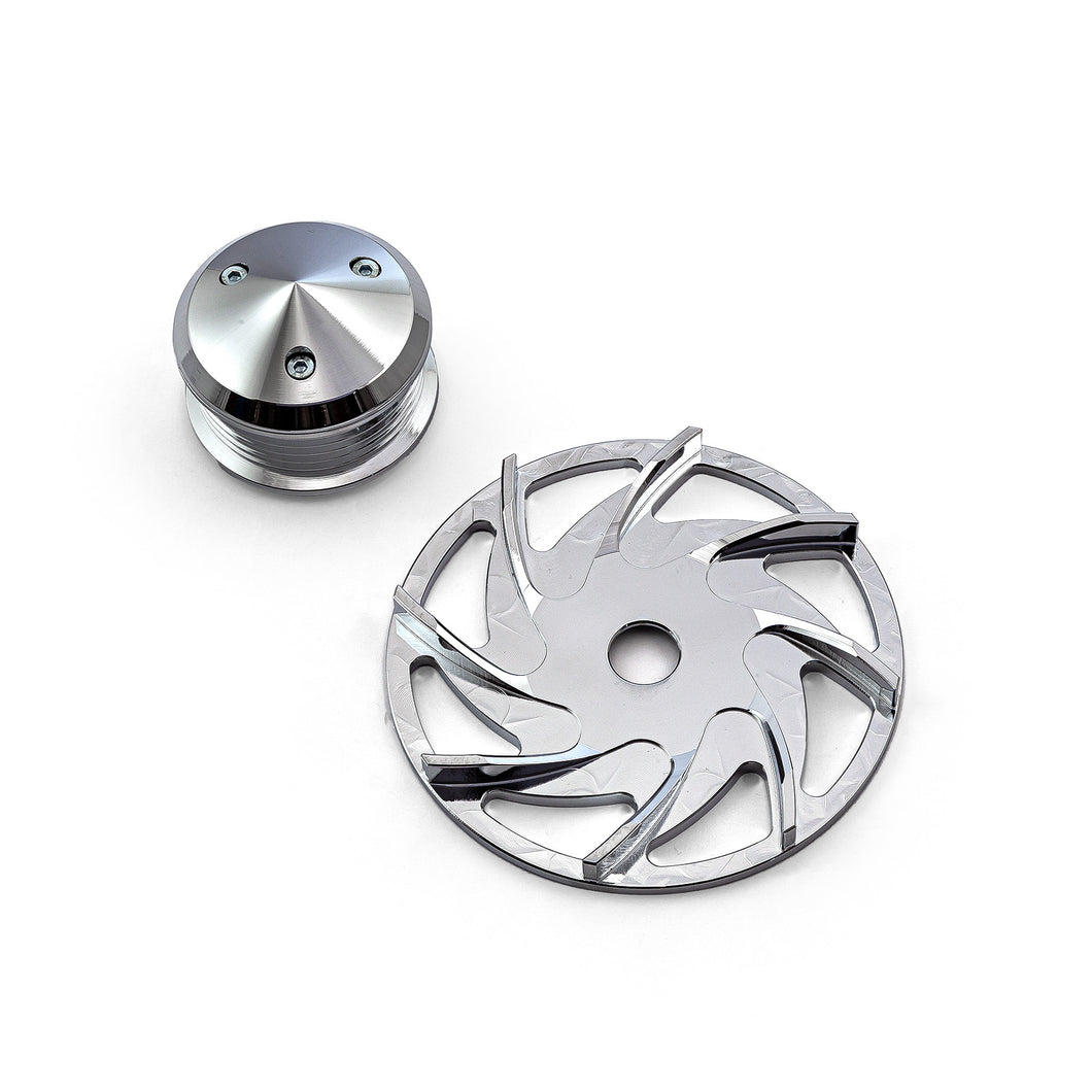 Chevy Ford Six Groove Serpentine Silver Billet Alternator Pulley & Fan Kit