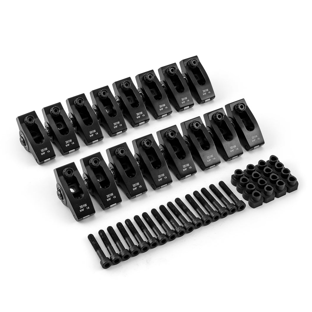 Ford SB 289 302 Windsor Adjustable 5/16 Stud Mount 1.6 Aluminum Rocker Arms Set [Black]
