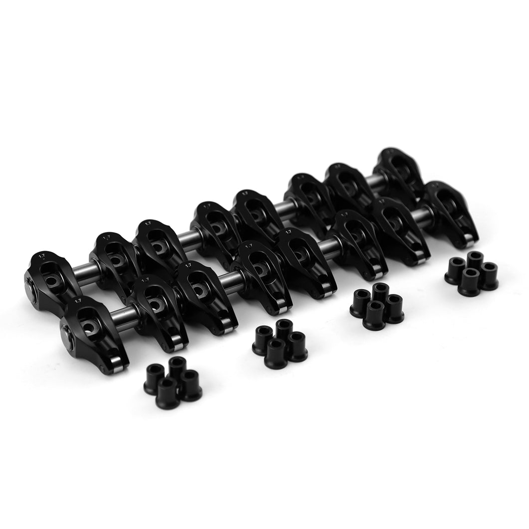 Chevy LS3 1.7 Ratio Aluminum Pedestal Mount Roller Rocker Arm Set Black