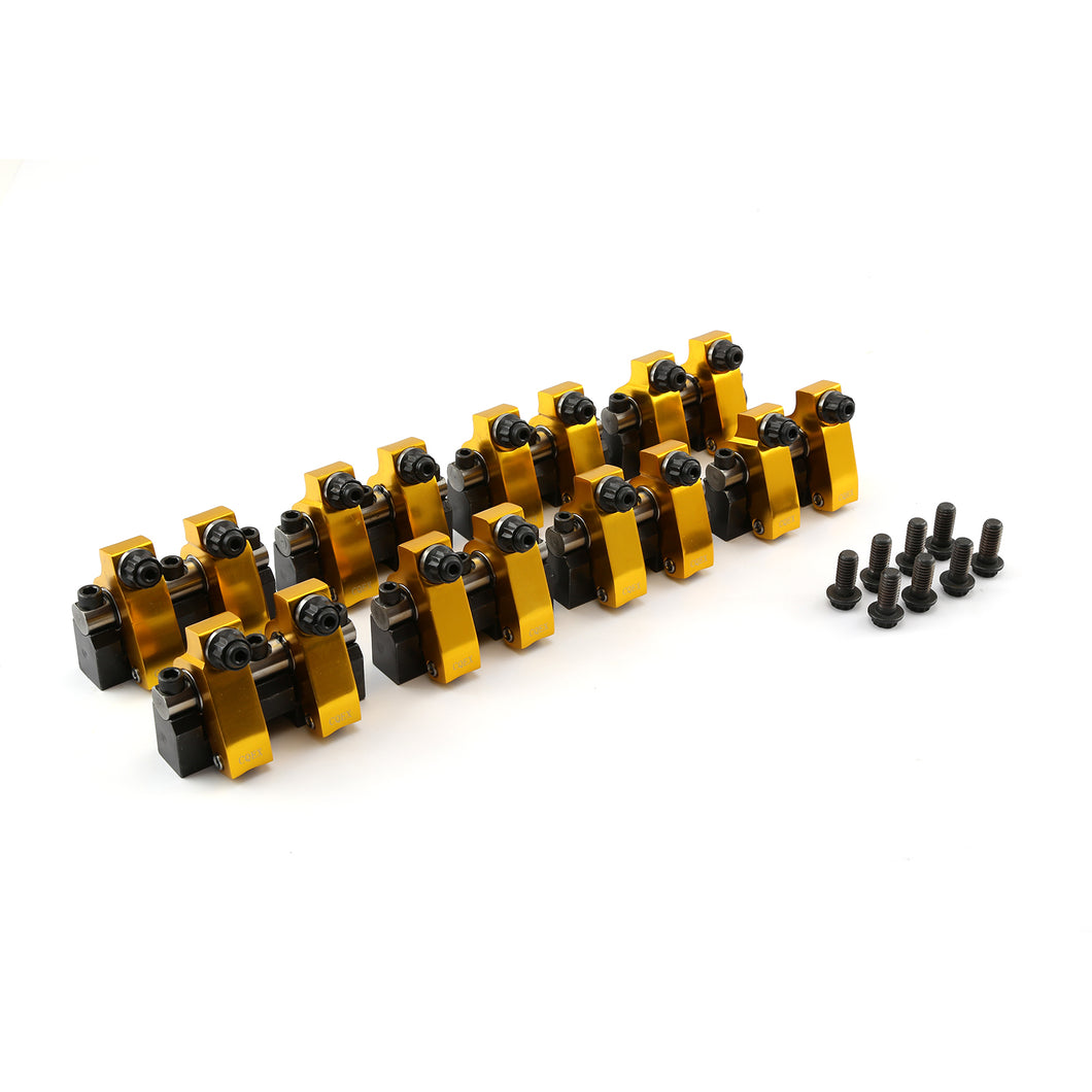Chevy SBC 350 1.6 Aluminum Shaft Mount Roller Rocker Arm Set .140 Int. Offset