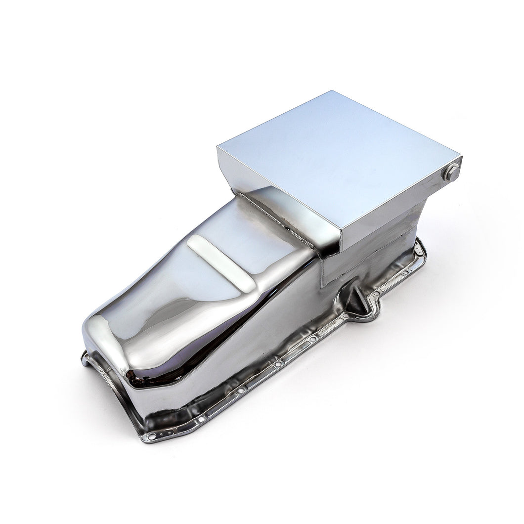 Chevy SBC 350 2Pcs Rms 1980-85 P/Side 7Qt Drag Rear Sump Oil Pan [Chrome]