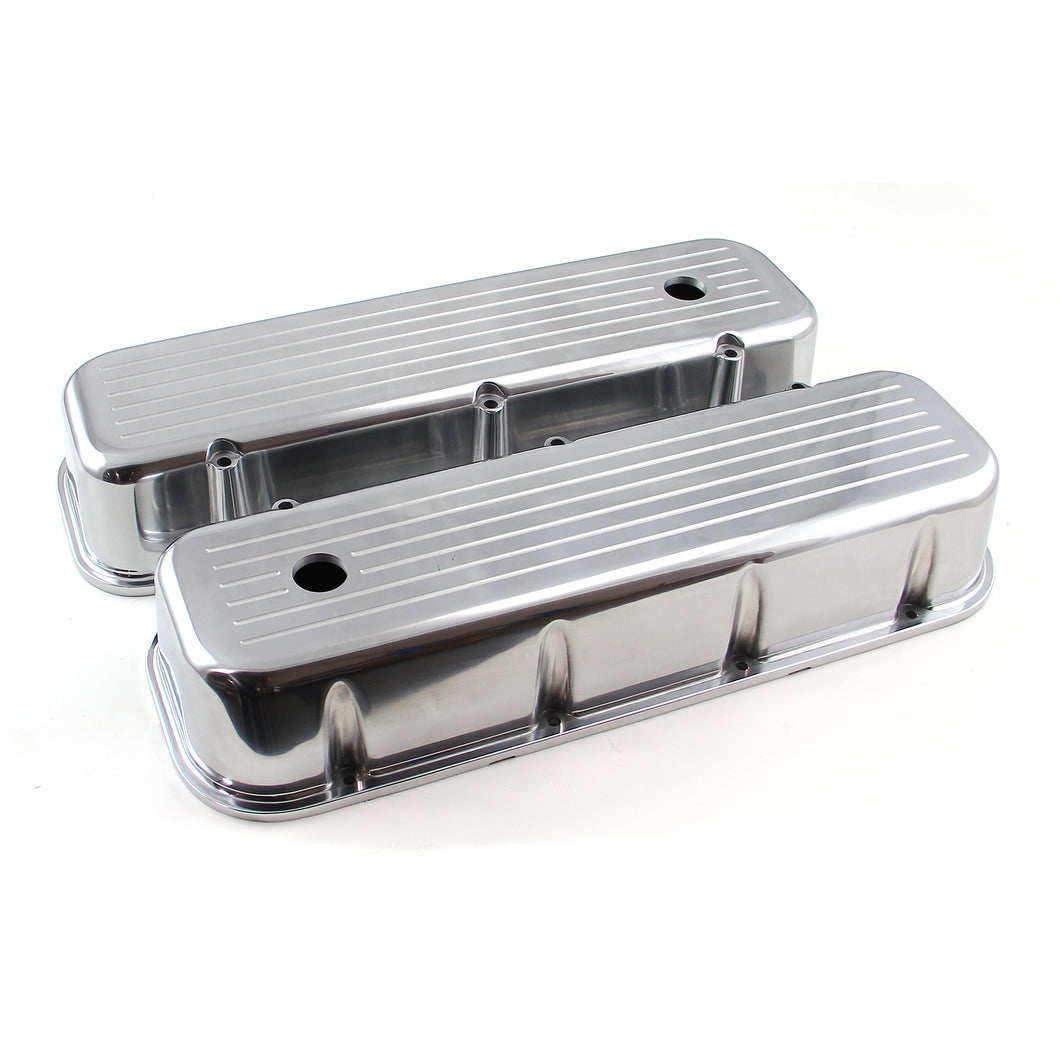 Chevy BBC 454 Polished Aluminum Ball Milled Valve Cover - Tall w/ Hole