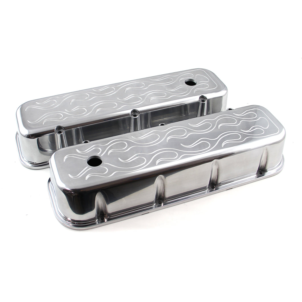 Chevy BBC 454 Aluminum Flamed Valve Cover - Tall w/ Hole