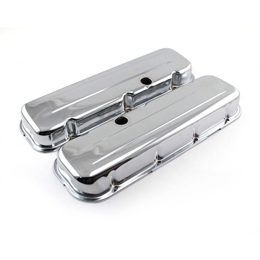 Chevy BBC 454 Chrome Steel Valve Covers - Short w/ Baffled Hole