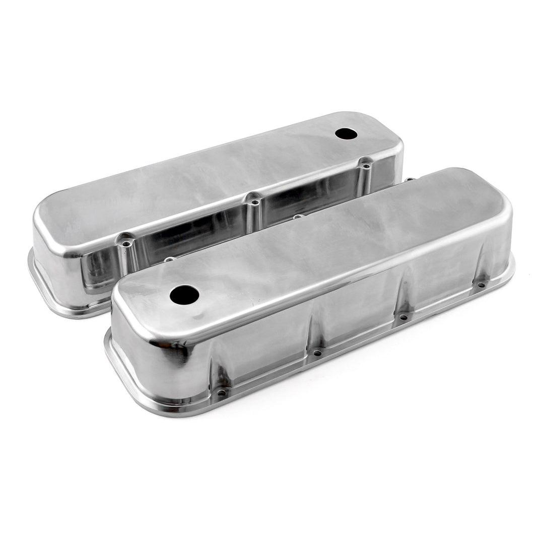 Chevy BBC 454 Polished Aluminum Plain Valve Covers - Tall w/ Hole