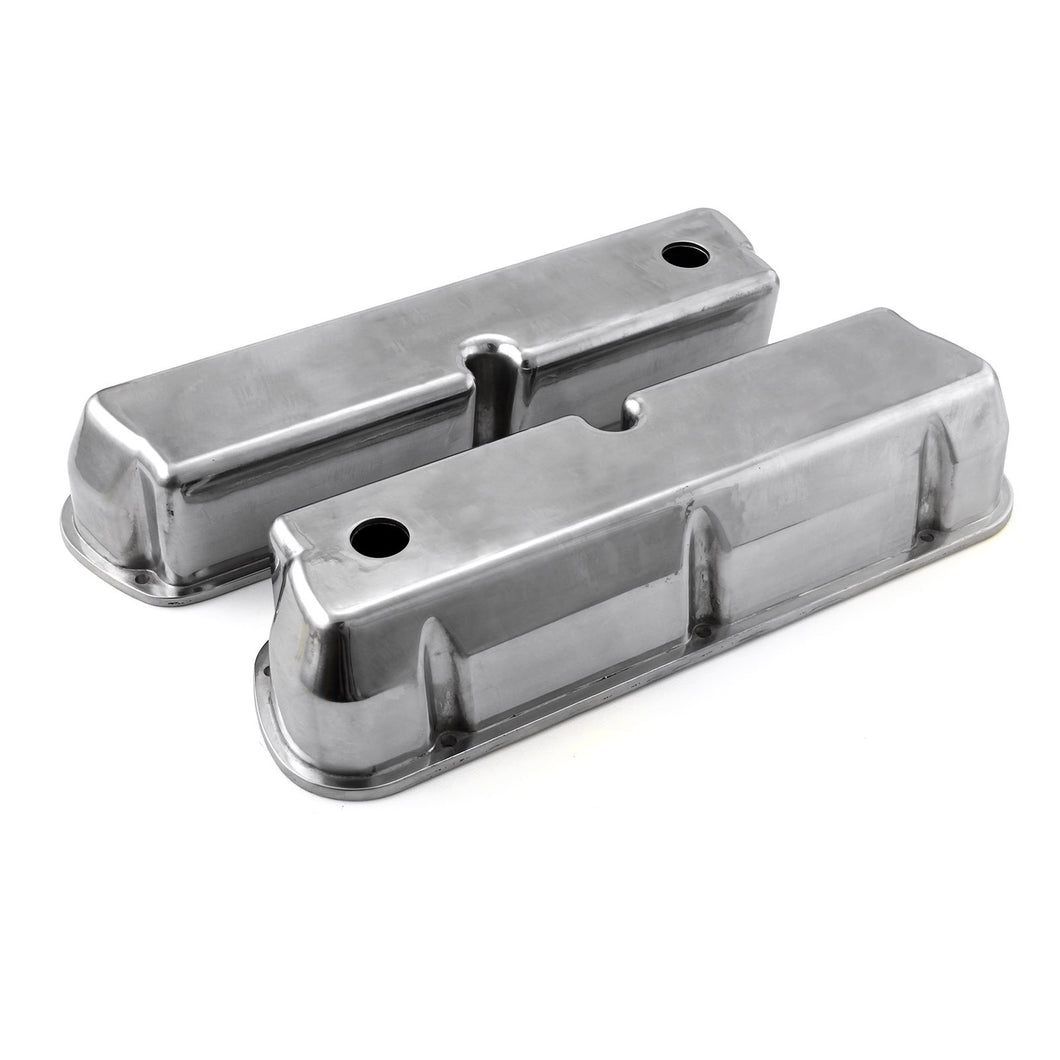 Ford SB 289 302 351 Windsor Polished Aluminum Plain Valve Covers - Tall w/ Hole