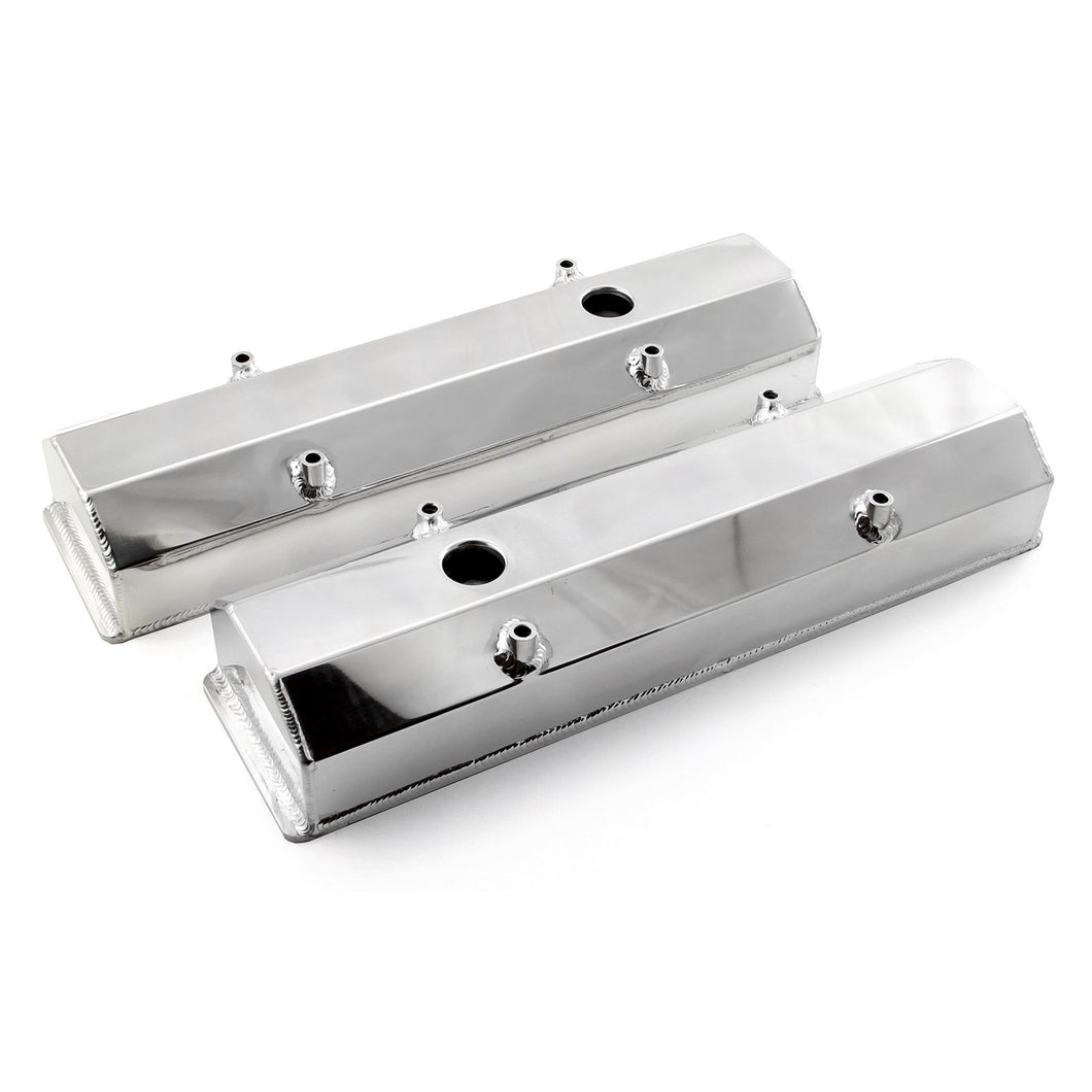 Chevy SBC 350 Polished Long Bolt Fabricated Valve Covers - Tall w/ Hole