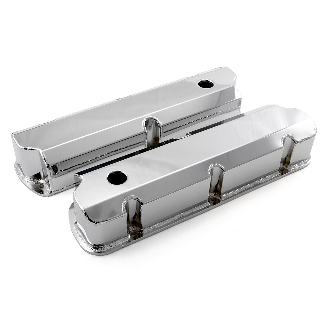 Ford SB 289 302 351 Windsor Chrome Fabricated Valve Covers - Tall w/ Hole
