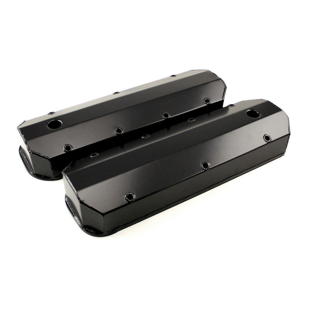 Chevy BBC 454 Black Powdercoated Fabricated Valve Covers - Tall w/ Hole