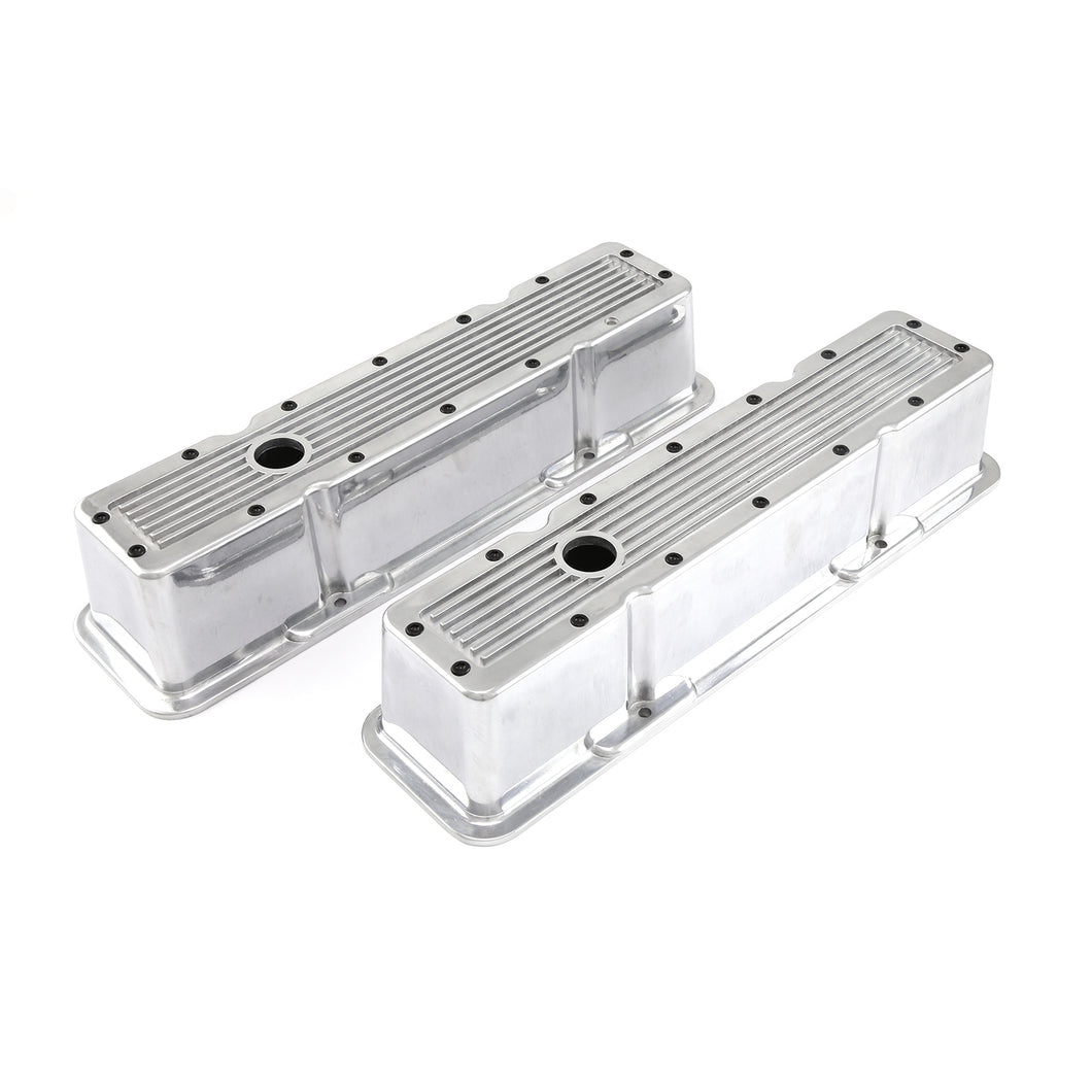 Chevy SBC 350 Polished Ribbed Aluminum Valve Covers - Tall w/Hole