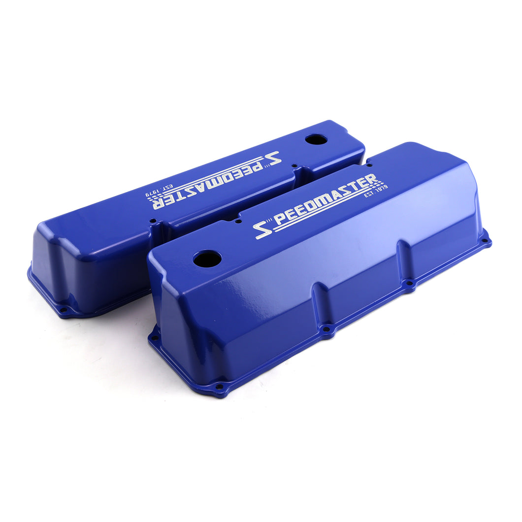 Ford 302 351C Cleveland Blue Aluminum Valve Covers - Tall w/ Hole