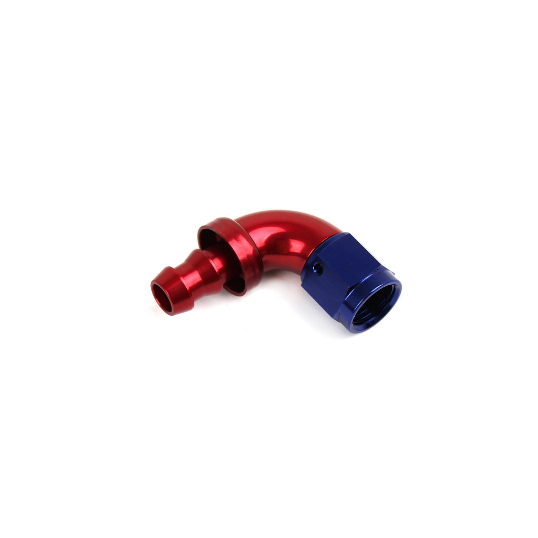 Push Lock Hose End Fitting 90 Degree -6 AN Red/Blue Anodized Aluminum