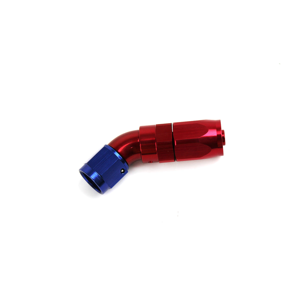 Swivel Hose End Fitting 45 Degree -6 AN Red/Blue Anodized Aluminum