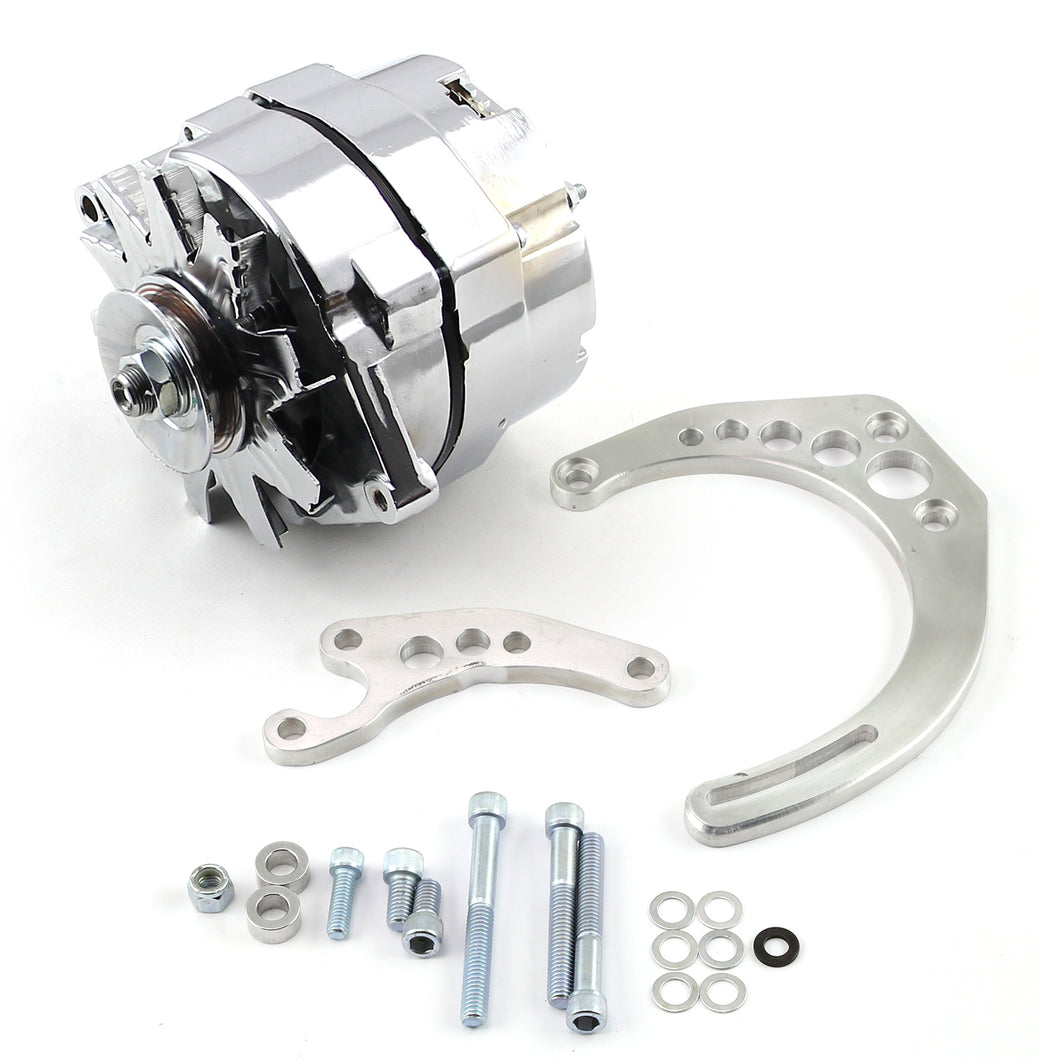 Chevy SBC Camel Hump Fuelie 100 Amp 3 Wire Alternator & LWP Billet Bracket Kit