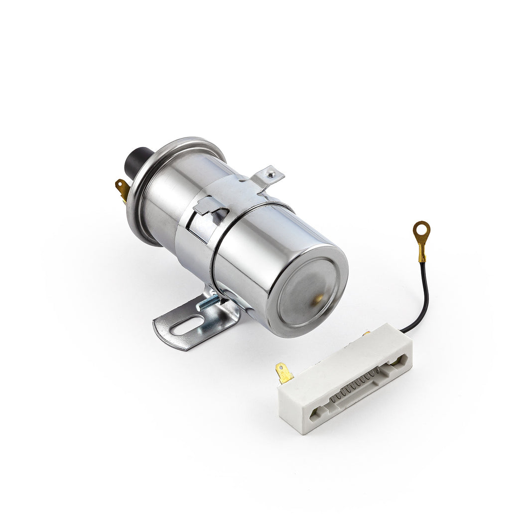 12V Electronic Round Oil Filled Female Round Canister Ignition Coil Chrome