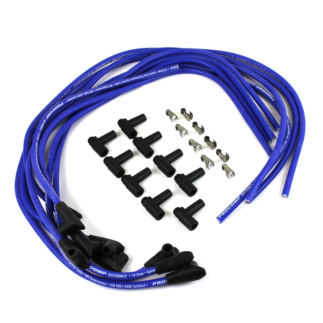 90 Deg to 90 Deg Non Terminated Under Covers Male Blue Spark Plug Wires Chevy