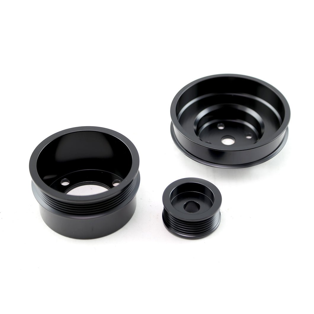 1979-1993 Ford 5.0L Steel Serpentine 20% Underdrive Pulley Set Black