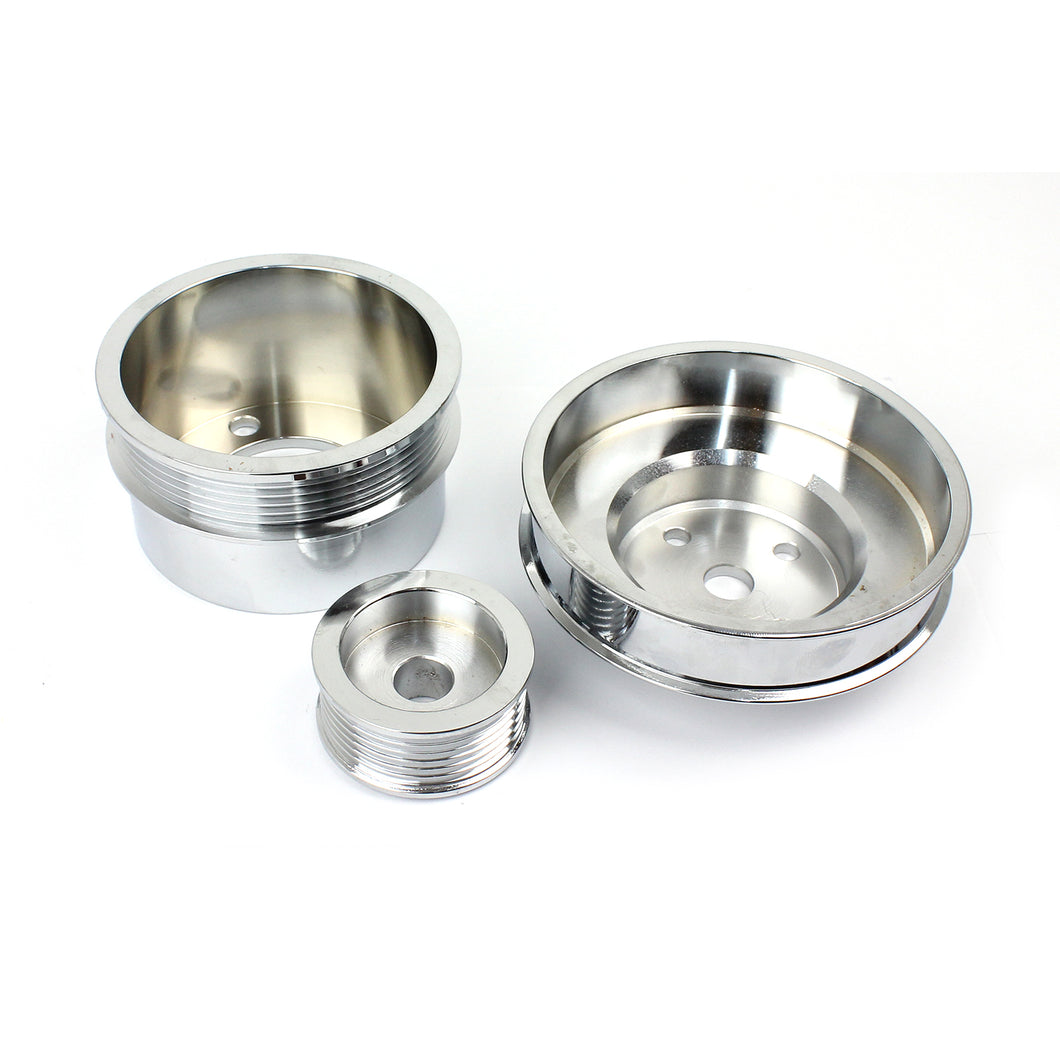 1979-1993 Ford 5.0L Steel Serpentine 20% Underdrive Pulley Set Chrome