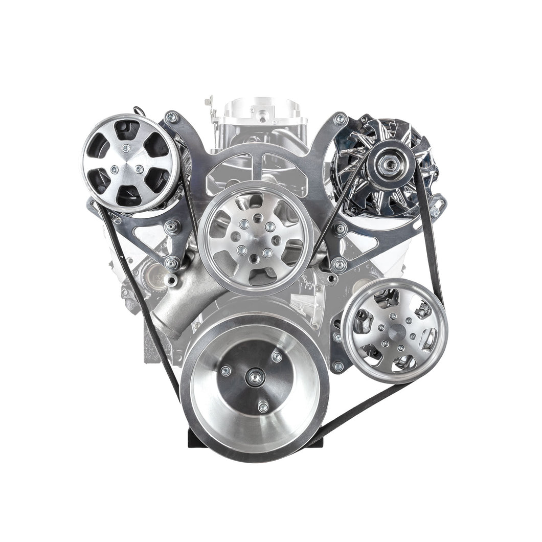 Chevy SBC 350 Aluminum Complete Serpentine Belt Drive System Kit - Polished